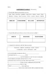 English worksheet: INVERTEBRATE ANIMALS