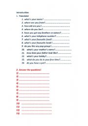 English Worksheet: Introduction - talk about yourself