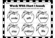 English Worksheet: Words With Short i Sounds