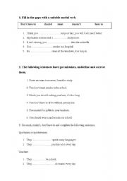 English Worksheet: Modal Verbs (must, should, have to)