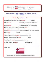 English Worksheet: American English to British English equivalant