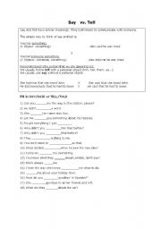 English Worksheet: Say vs. Tell