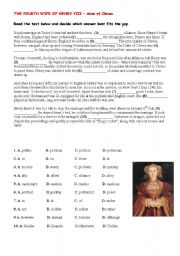 English Worksheet: THE FOURTH WIFE OF HENRY VIII