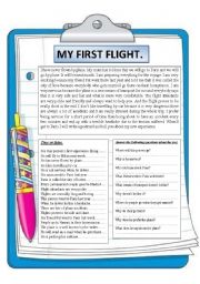 English Worksheet: my first flight. Reading comprehension.