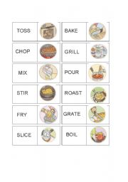 English Worksheet: Vocabulary Domino Set Cooking Verbs 1/2