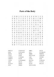English Worksheet: Parts of the Body Word Search Puzzle