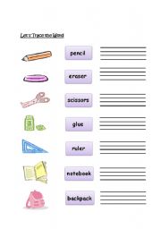 English Worksheet: Write the word - school supplies