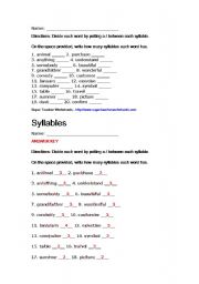English Worksheet: syllables