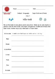 English Worksheet: water worksheet