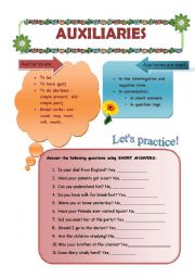 English Worksheet: AUXILIARIES