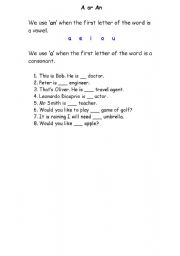 English worksheet: A or An