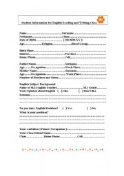 English Worksheet: Student Information