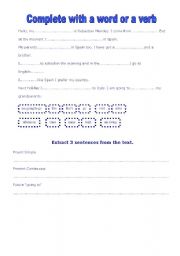 English worksheet: present simple, present continuous and future going to