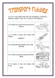 English Worksheet: TRANSPORT RIDDLES