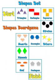 English Worksheet: Set of activities- SHAPES-boardgame-Dice-Bingo cards-Flashcards- 7 PAGES