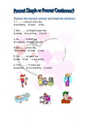 English Worksheet: present simple or present continuous