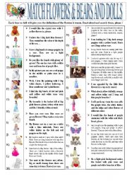 English Worksheet: FLOWERS AND BEARS MATCHING GAME