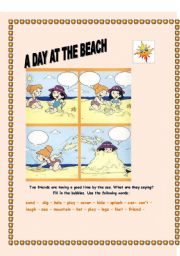 English worksheet: A day at the beach