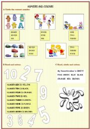 English Worksheet: Colours & numbers