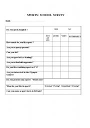 English Worksheet: sports: school survey