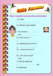 English Worksheet: Greeting  /  Introducing