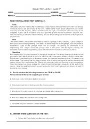 English Worksheet: English test 9th grade