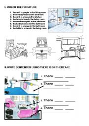 English Worksheet: there is , there are using the house