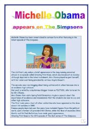 English Worksheet: READING PROJECT - 12 TASKS - 7 pages - Answer KEY  - Michelle Obama appears on the Simpsons.