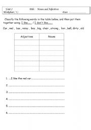 English Worksheet: nouns and adjectives
