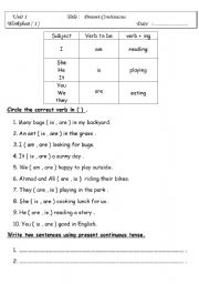 English Worksheet: present continuous 1