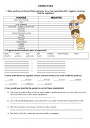 English Worksheet: character traits, vocabulary training