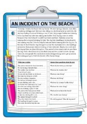 English Worksheet: An incident on the beach. Reading.