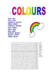 English Worksheet: COLOUR  WORDSEARCH