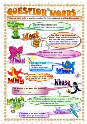 English Worksheet: QUESTION WORDS: grammar guide/poster & exercises (key included- fully editable) 