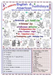 English Worksheet: British and American Holidays and Festivals 