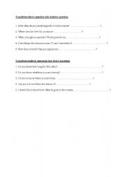 English Worksheet: Direct and indirect questions