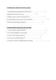 English worksheet: Direct and indirect questions