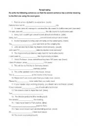 English Worksheet: Paraphrasing and word building/transformation