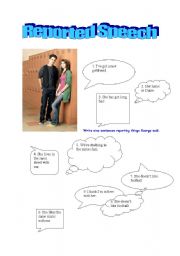 English worksheet: Reported speech exercise sentences 