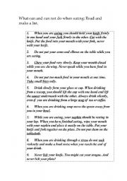 English worksheet: When eating