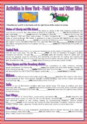 English Worksheet: A TOUR AROUND ENGLISH SPEAKING COUNTRIES - ACTIVITIES IN NEW YORK - FIELD TRIPS AND OTHER SITES