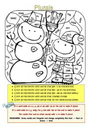 English Worksheet: Color by Plural