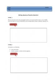 English Worksheet: Writing about our favorite characters