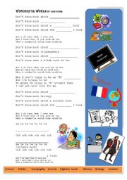 English Worksheet: School subjects (Song: What a wonderful world)