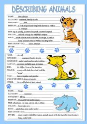 English Worksheet: describing animals 2/3