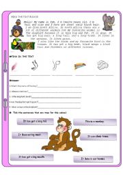 Animals test for elementary students