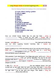 English Worksheet: Using Phrasal Verbs in context. Letters A and part of B.