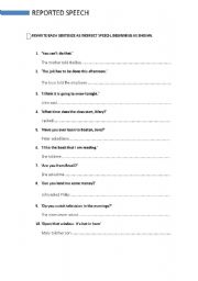 English Worksheet: Reorted Speech