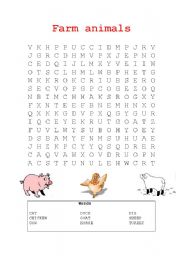 English Worksheet: Word search - farm animals