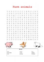 English worksheet: Word search - farm animals